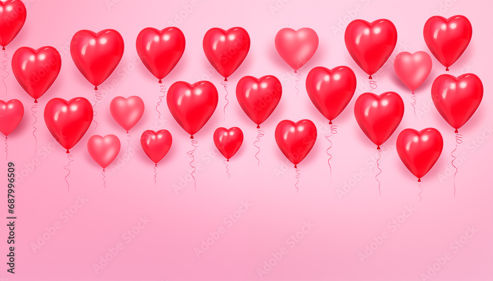 hearts balloons on a pink background. background for valentine's day. hearts close-up. message of love.