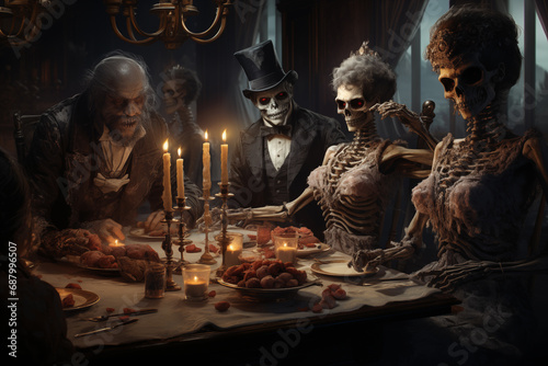zombies monsters at a fancy dinner party photo
