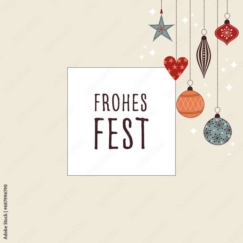 Frohes Fest Schriftzug in deutscher Sprache. Quadratische Grußkarte