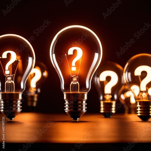 Glowing light bulb with question mark, indicating curiosity and questioning knowledge