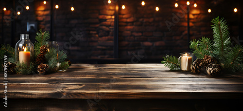 Vintage Barn Wooden Film Set with Realistic Shadows Vintage barn wooden film set backdrop realistic shadows wild color full flowers festoon lights Brown dark wooden background with Christmas lights.