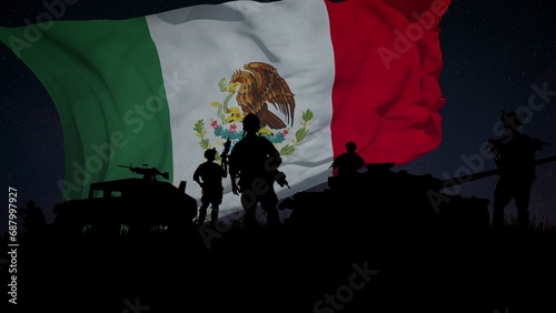 Silhouette of a Group of Soldiers and the Mexico Flag Waving in the Background. The video of this image is in my portfolio. 