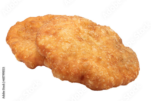 fried belyash, round pie, isolated on white background