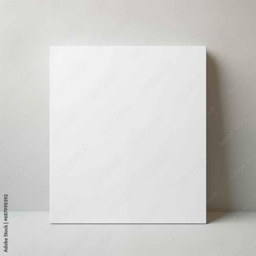 White blank square canvas mockup in minimalist interior. - obrazy, fototapety, plakaty 