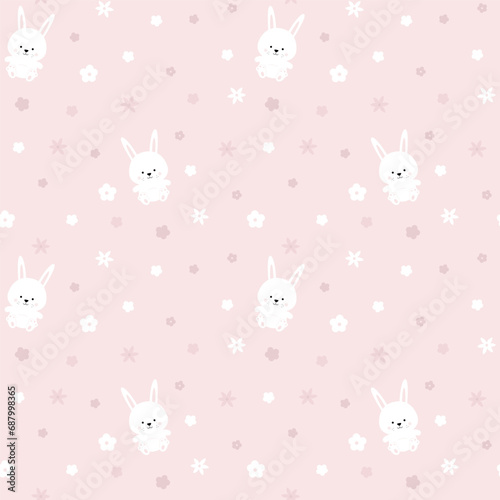 Cute baby print with rabbits and flowers. Seamless bunny pattern