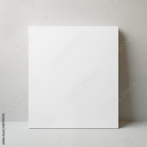 White blank square canvas mockup in minimalist interior. photo