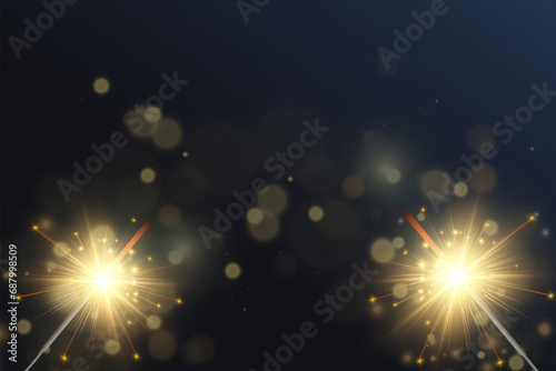Magical light. Sparkler. Candle sparkling on the background. Realistic vector light effect. Winter, seasonal christmas decoration illustration.	
