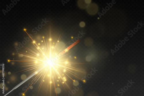 Magical light. Sparkler. Candle sparkling on the background. Realistic vector light effect. Winter, seasonal christmas decoration illustration.	
