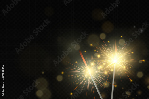 Magical light. Sparkler. Candle sparkling on the background. Realistic vector light effect. Winter, seasonal christmas decoration illustration.	

