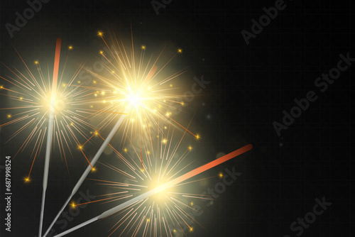 Magical light. Sparkler. Candle sparkling on the background. Realistic vector light effect. Winter, seasonal christmas decoration illustration.	
