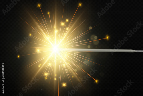 Magical light. Sparkler. Candle sparkling on the background. Realistic vector light effect. Winter, seasonal christmas decoration illustration.	
