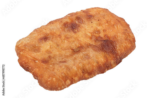 fried in butter, bread with sausages, cheese in a sandwich isolated background on a white background