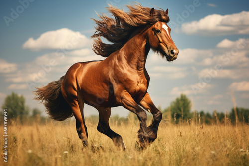 Horse runs gallop on the field