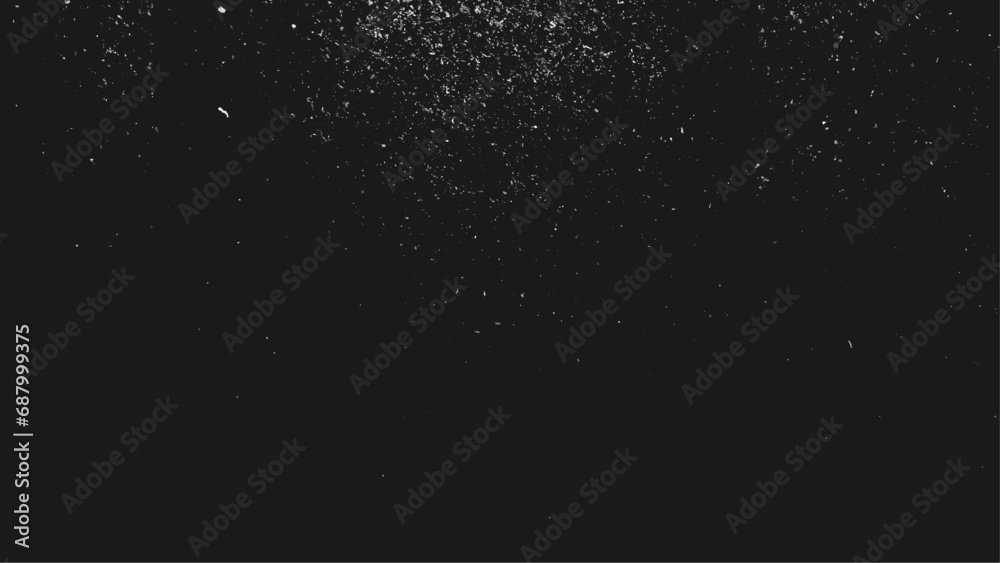 Obraz premium Silver dust confetti scatter spots with stars falling celebration decoration holiday party concept on black space abstract background vector illustration