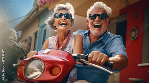 Retirement age couple having a good time