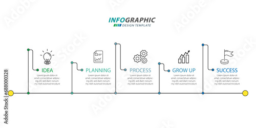 Timeline Creator infographic template. 5 Step timeline journey, calendar Flat simple infographics design template. presentation graph. Business concept with 5 options, gantt vector illustration. photo
