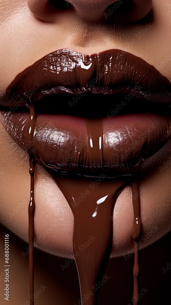 Obraz premium Sensual Chocolate Indulgence, Close-Up on Lips