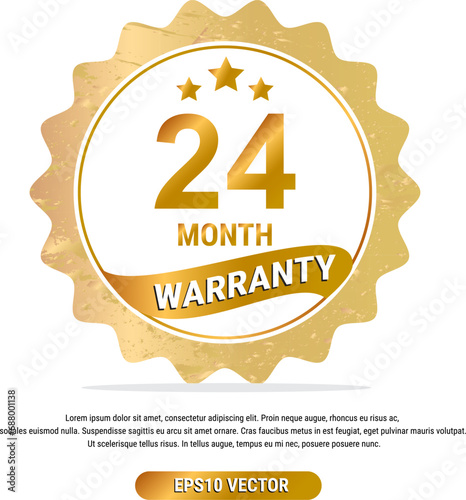 24 month warranty vector art illustration in gold color with fantastic font and white background. Eps10 Vector