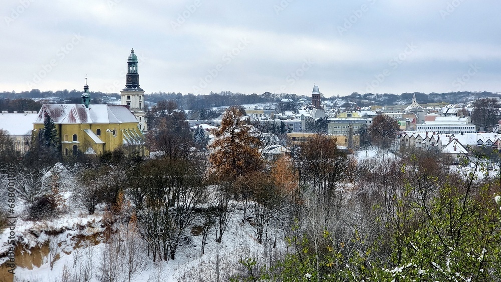 Panorama of Trzebnica in winter