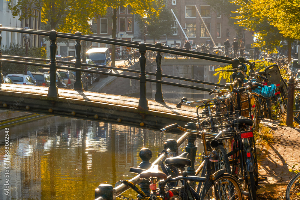 Bright Sunny Autumn Morning on the Amsterdam Canal