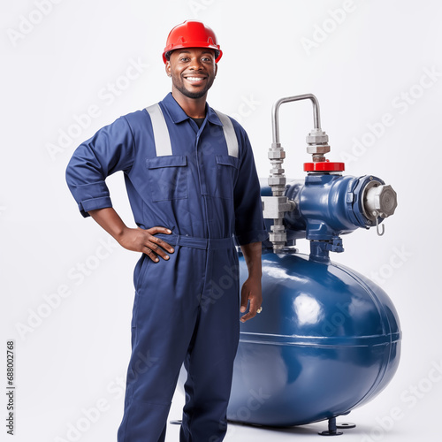 Handsome plumber with pipe ...