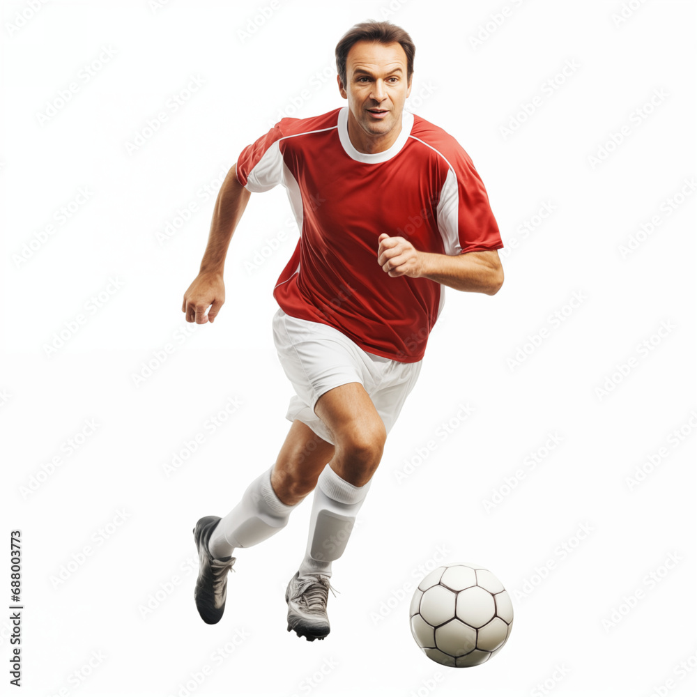 One caucasian soccer player man isolated on white