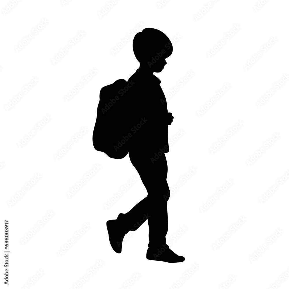 Kid student silhouette, students, education in back to school vector illustration, primary school student walking silhouette
