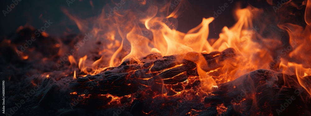 Captivating fire scene, pitch-black background,.