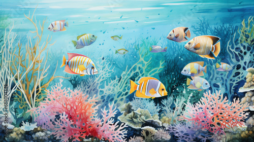 A painting of a group of nfish photo
