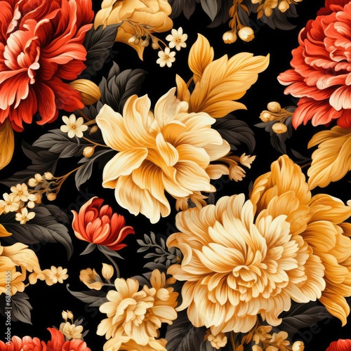 Painted flowers on a black background