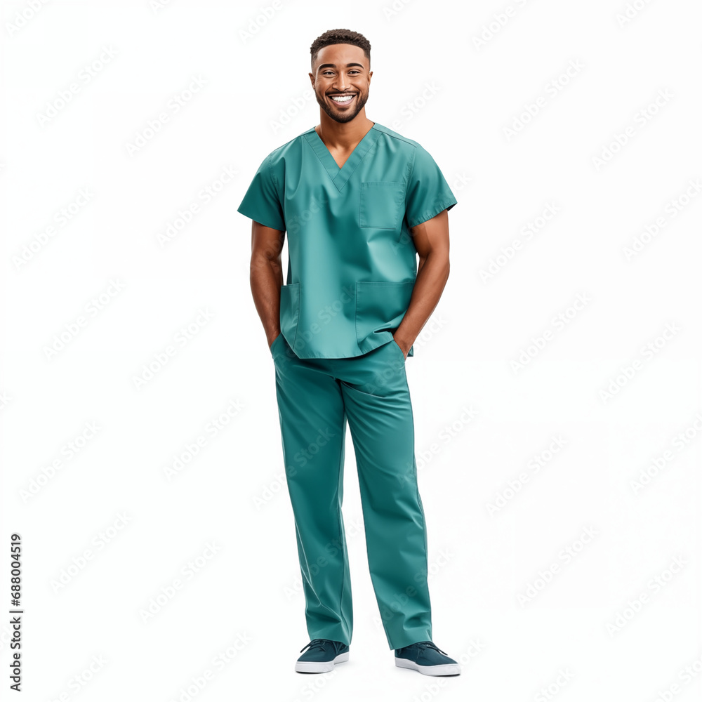 Portrait of male african american doctor full length looking at camera isolated on white Portrait of male african american doctor full length looking at camera isolated on white
