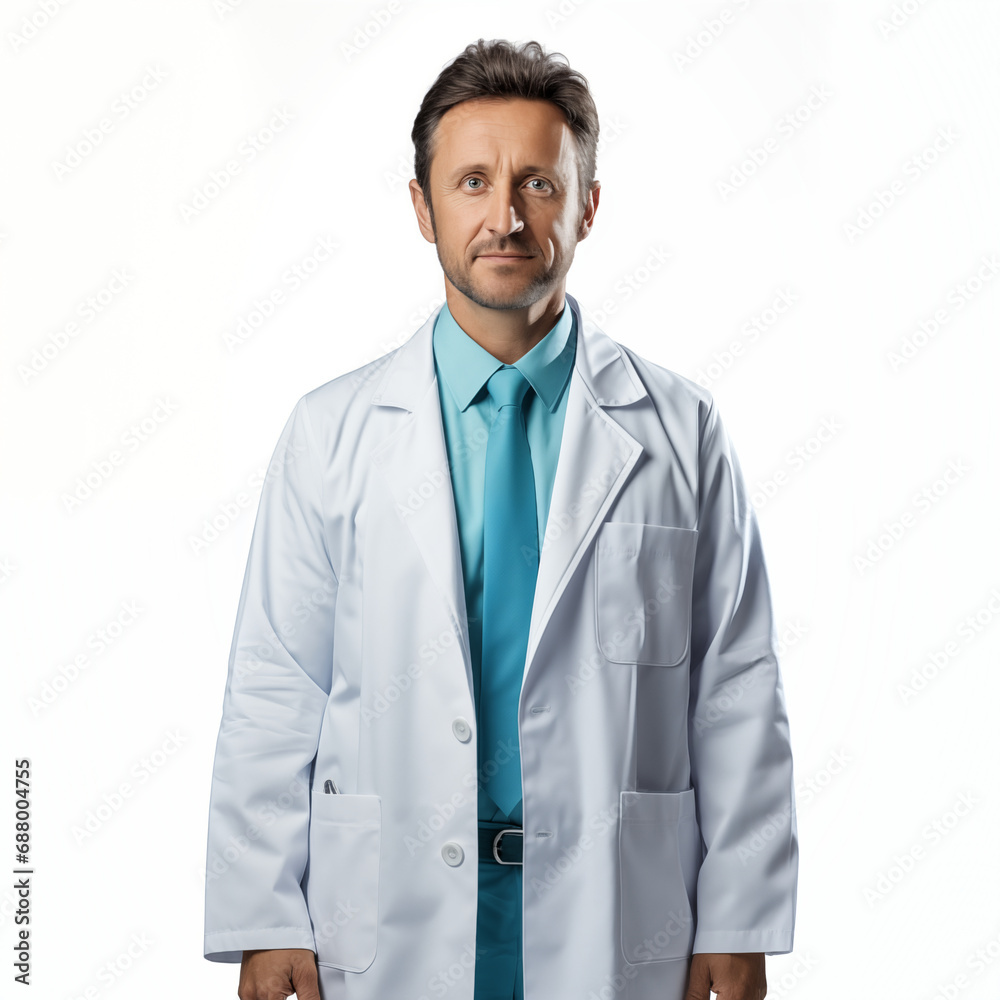 Portrait of caucasian male doctor half length looking at camera isolated on white Portrait of caucasian male doctor half length looking at camera isolated on white