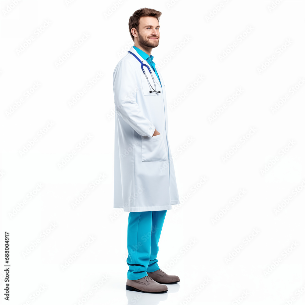 Portrait of caucasian male doctor full length looking at camera isolated on white Portrait of caucasian male doctor full length looking at camera isolated on white