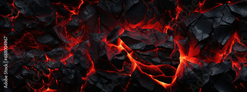 Intense close-up of lava flow and charcoal fire.