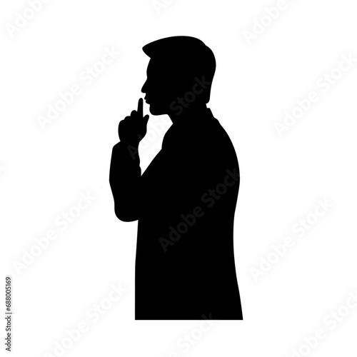 Man with finger on his lips  silence gesture  keep secret silhouette  man shows silence