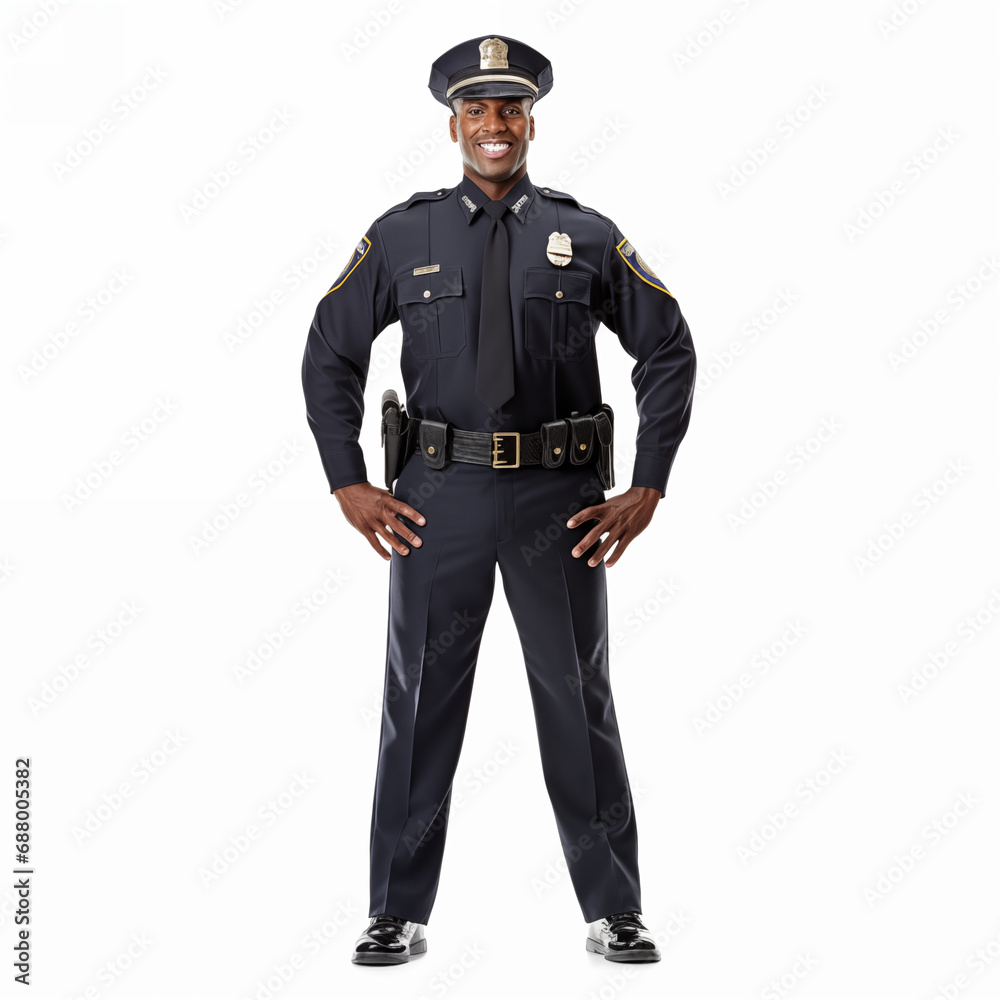 Full length Cop man in security guard posing isolated on white. Full length Cop man in security guard posing isolated on white.