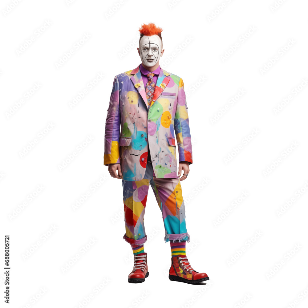 Full length portrait of a clown standing isolated on white background Full length portrait of a clown standing isolated on white background