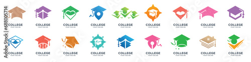 set education and logo graduation hat.school book,graduate hat,book store and student.Teaching symbols photo