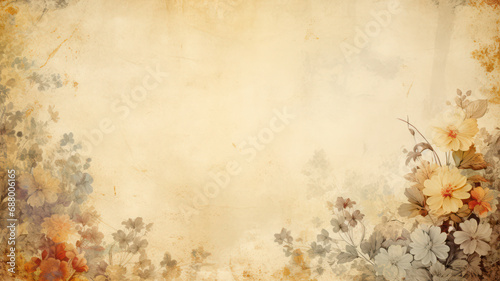 Vintage floral pattern on old yellowed paper background