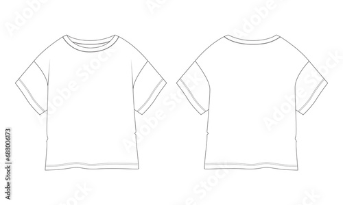T shirt tops technical drawing fashion flat sketch vector illustration template for ladies