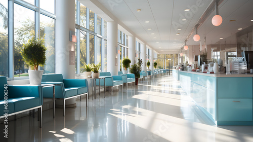 Hospital Hallway at the Reception Clinic. Unfocused Background Setting