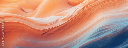 Energetic abstract composition, blending orange and blue.