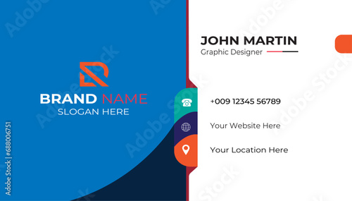 Double-sided creative business card  design template.
business card design.Blue modern creative business card
