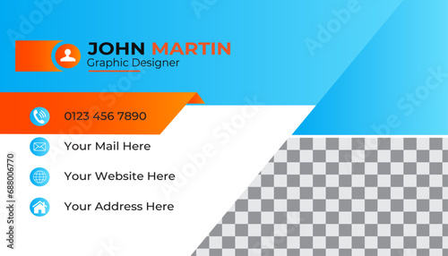 Double-sided creative business card  design template.
business card design.Blue modern creative business card
