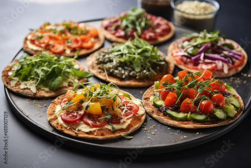  A health-conscious café offering vegetarian pizza options with a range of plant-based toppings, catering to diverse dietary choices and providing fresh, flavorful alternatives in a trendy eatery.

