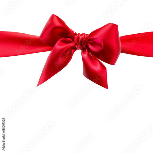 Red ribbon with bow isolated on white and transparent background, png