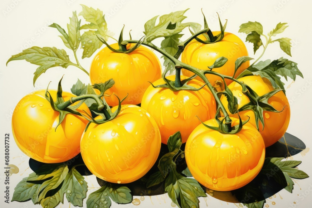 watercolor tomatoes isolated on white , AI Generated