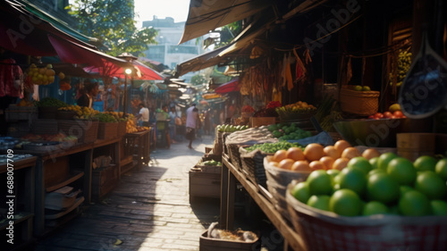 Asian Market Bounty: A vibrant showcase of colorful fruits and vegetables