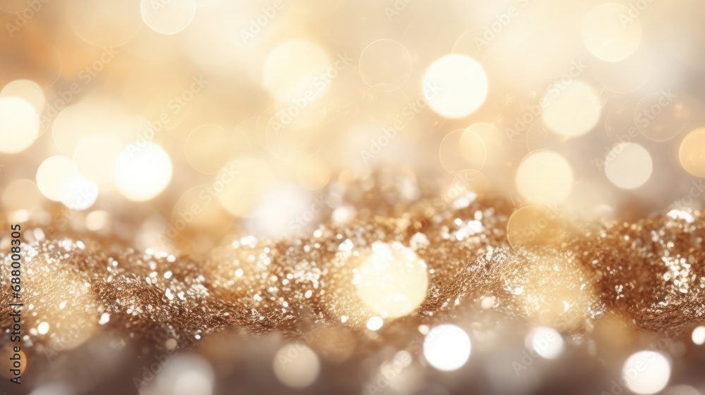 Gold and White Out of Focus Background with Glitter Lights