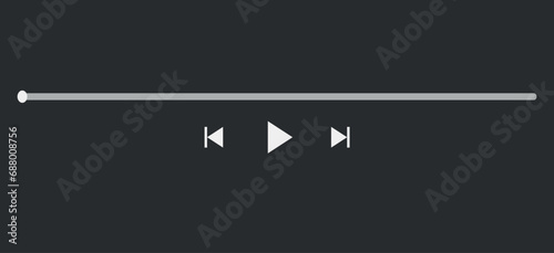 Video, music play bar display interface. Audio player progress for podcast, misic, radio playlist. Black vector icon photo